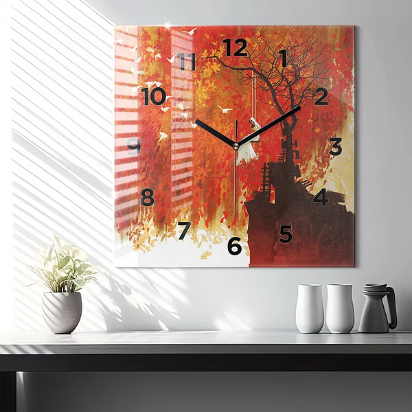 Wanduhr quadratisch mit motiv Braut im Herbst