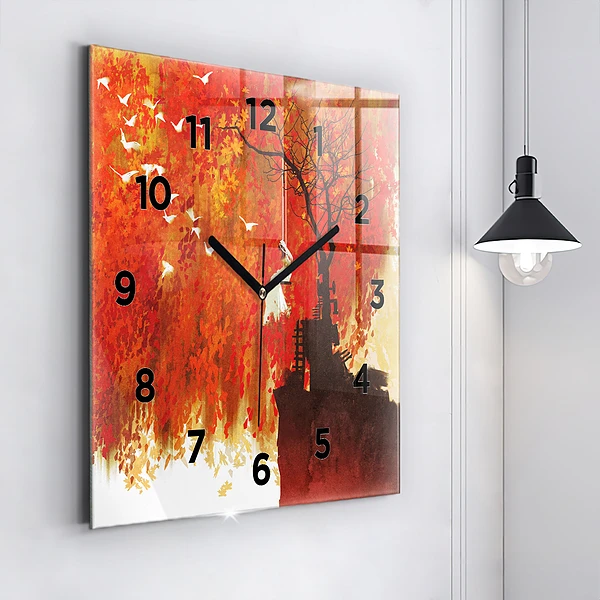 Wanduhr quadratisch mit motiv Braut im Herbst