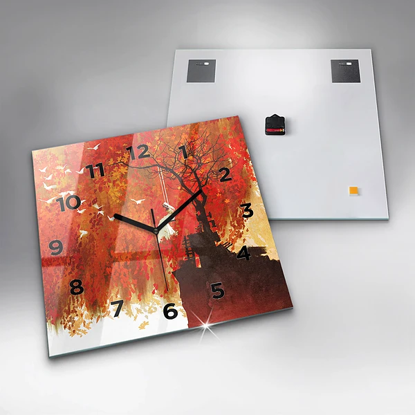 Wanduhr quadratisch mit motiv Braut im Herbst