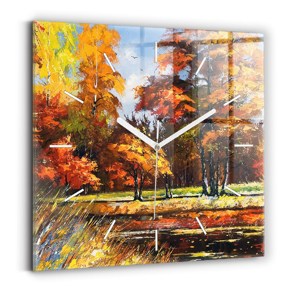 Wanduhr quadratisch mit motiv Herbstlandschaft mit Fluss