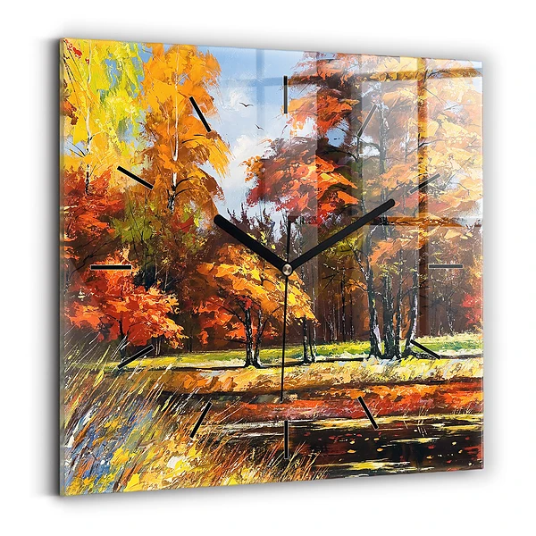 Wanduhr quadratisch mit motiv Herbstlandschaft mit Fluss