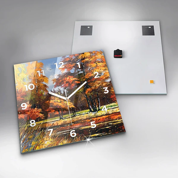 Wanduhr quadratisch mit motiv Herbstlandschaft mit Fluss