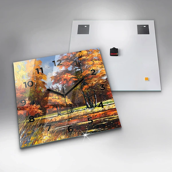 Wanduhr quadratisch mit motiv Herbstlandschaft mit Fluss