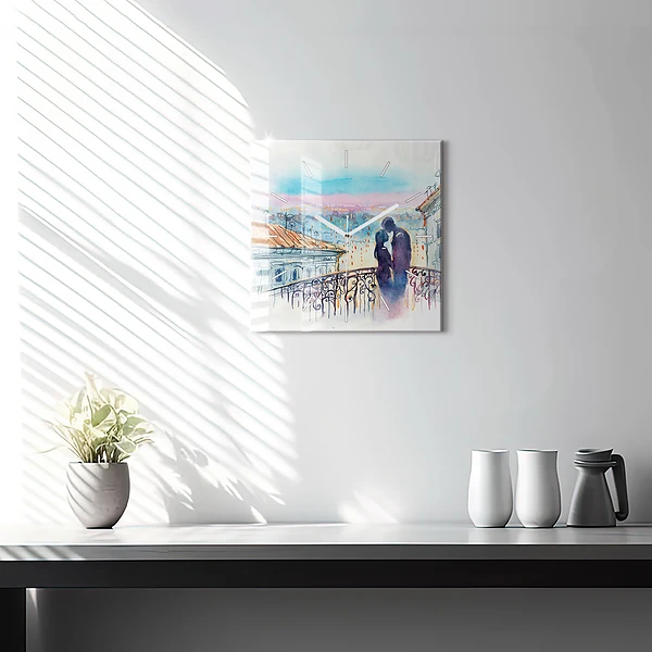 Wanduhr quadratisch Menschen auf Aquarell