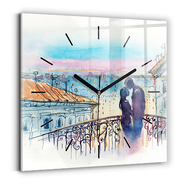 Wanduhr quadratisch Menschen auf Aquarell