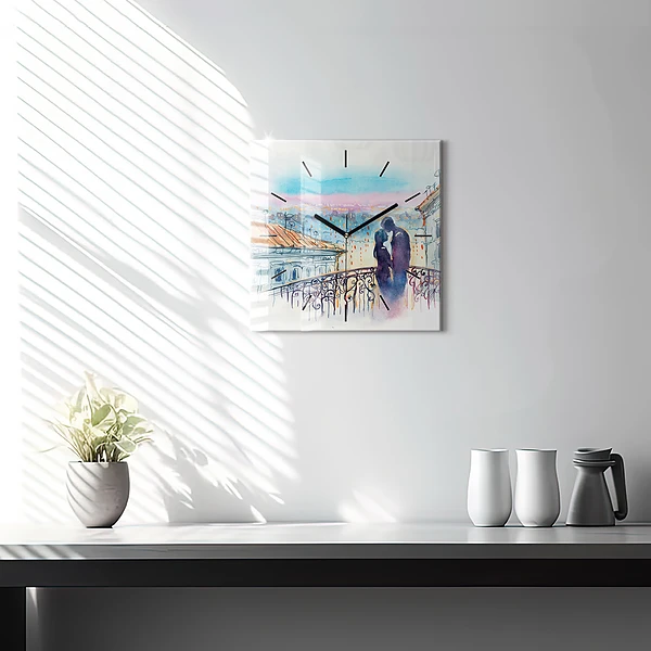 Wanduhr quadratisch Menschen auf Aquarell