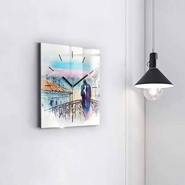 Wanduhr quadratisch Menschen auf Aquarell