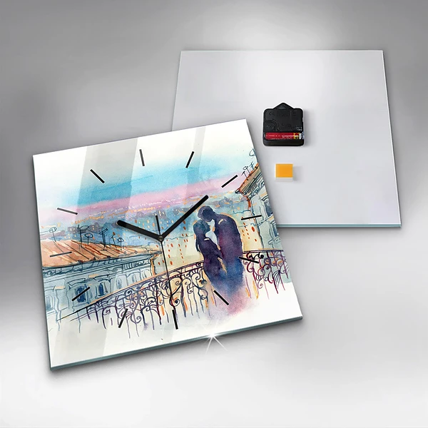 Wanduhr quadratisch Menschen auf Aquarell