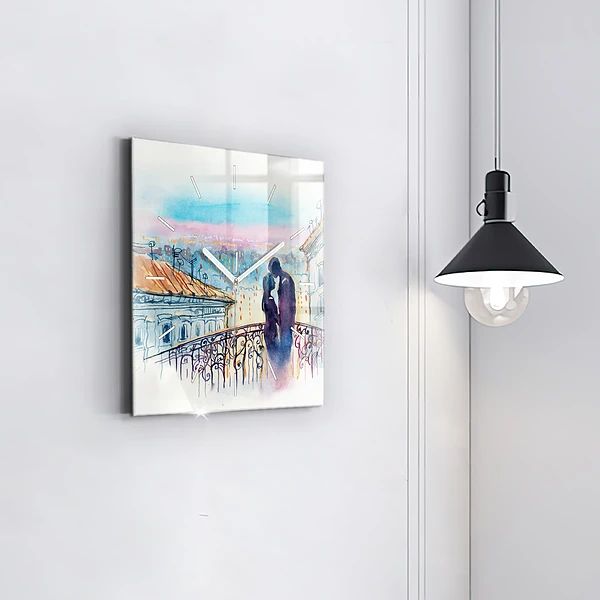 Wanduhr quadratisch Menschen auf Aquarell