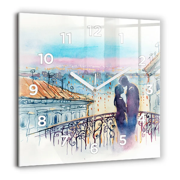 Wanduhr quadratisch Menschen auf Aquarell
