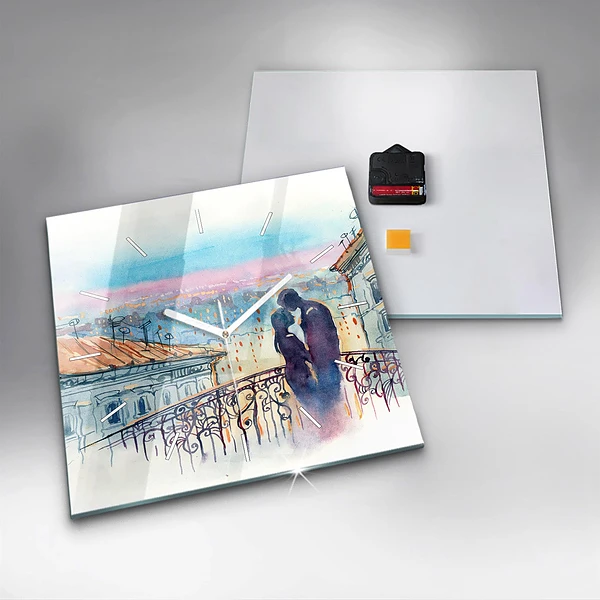 Wanduhr quadratisch Menschen auf Aquarell