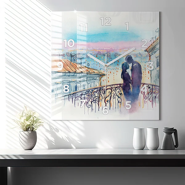 Wanduhr quadratisch Menschen auf Aquarell