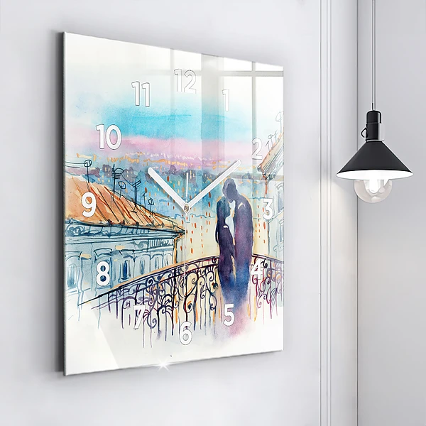 Wanduhr quadratisch Menschen auf Aquarell
