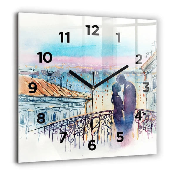 Wanduhr quadratisch Menschen auf Aquarell