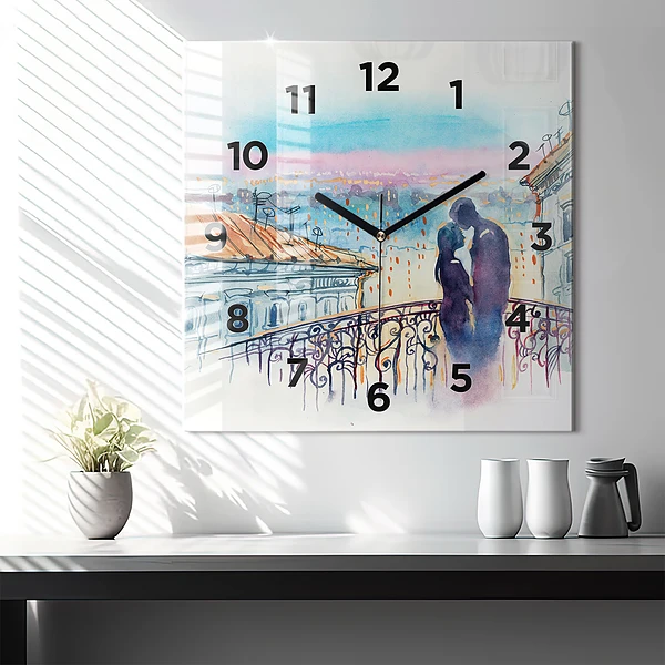 Wanduhr quadratisch Menschen auf Aquarell
