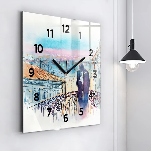 Wanduhr quadratisch Menschen auf Aquarell