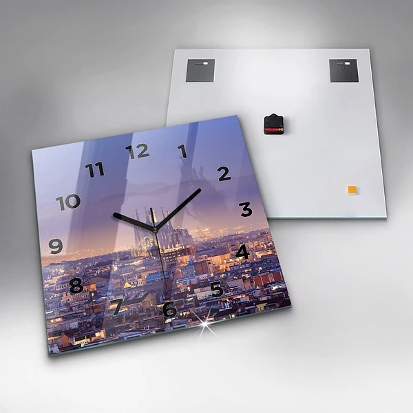 Wanduhr modern quadratisch Ansicht von Barcelona