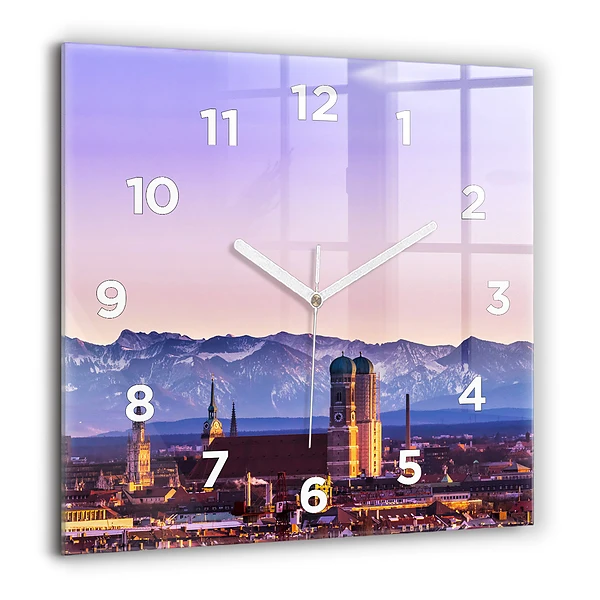 Wanduhr quadratisch mit motiv Deutsche Alpen München