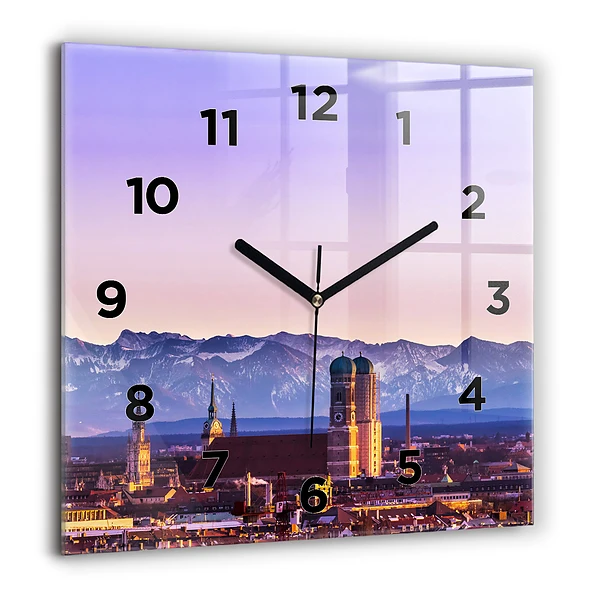 Wanduhr quadratisch mit motiv Deutsche Alpen München