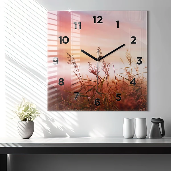 Wanduhr quadratisch Nebliger Morgen