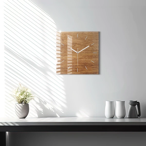 Wanduhr modern quadratisch Helles Holz