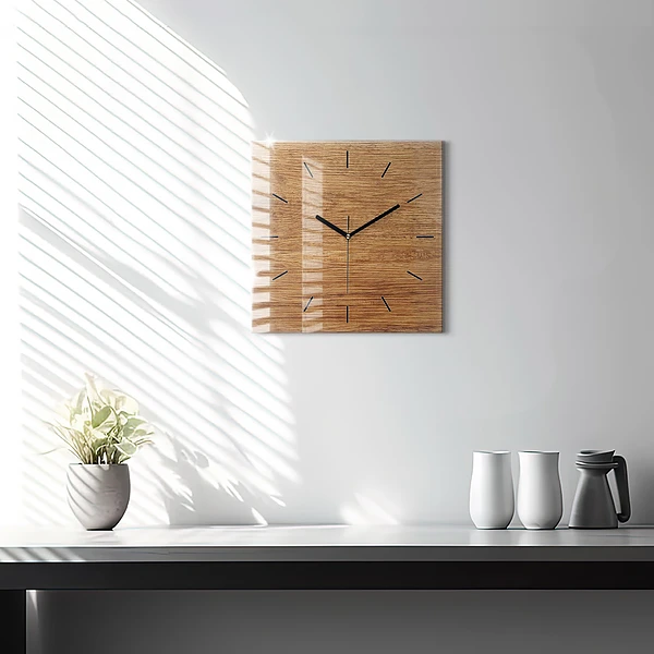 Wanduhr modern quadratisch Helles Holz