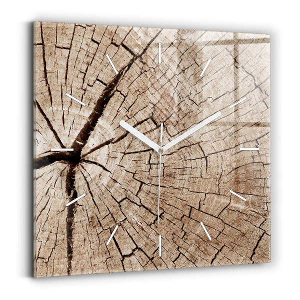Wanduhr quadratisch Alter Holzstamm