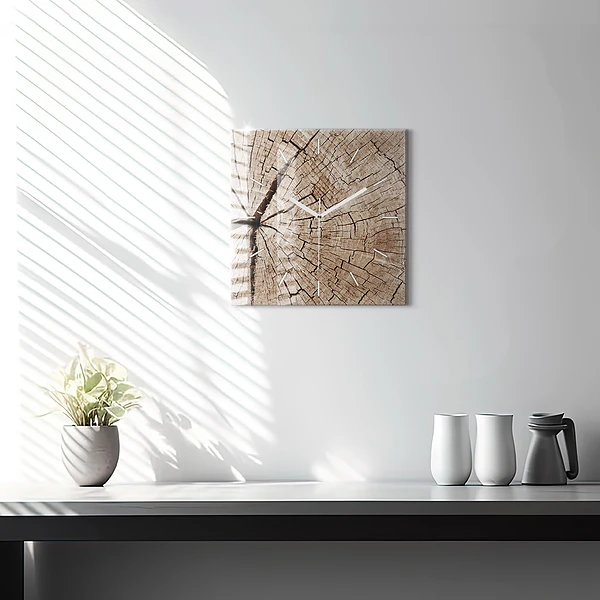 Wanduhr quadratisch Alter Holzstamm