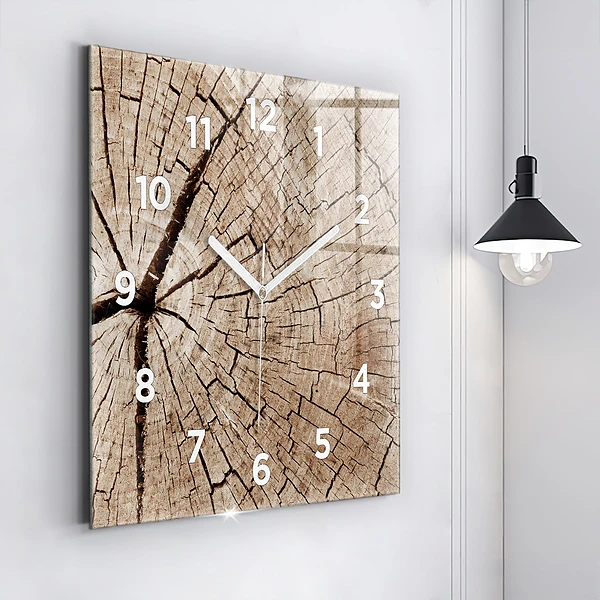 Wanduhr quadratisch Alter Holzstamm