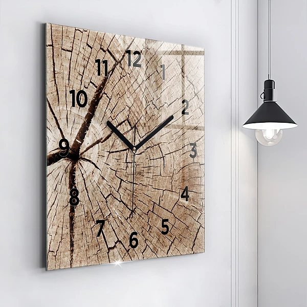 Wanduhr quadratisch Alter Holzstamm