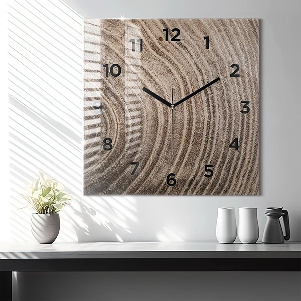 Wanduhr quadratisch Baumstamm