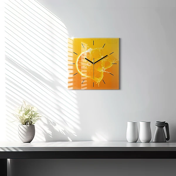 Wanduhr quadratisch Orange