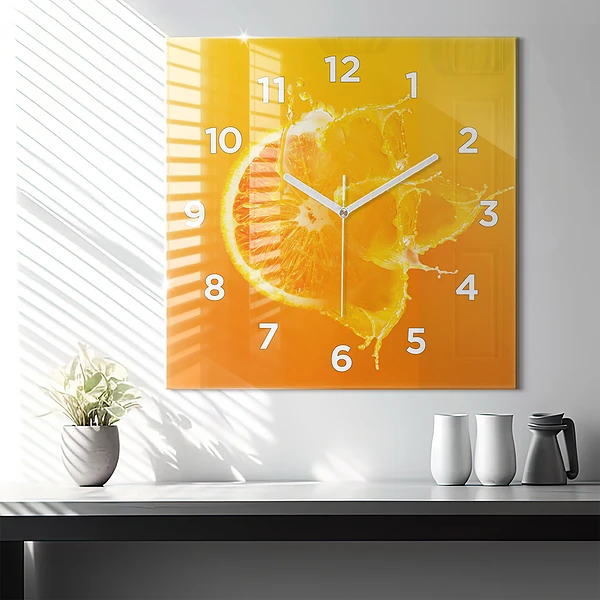 Wanduhr quadratisch Orange