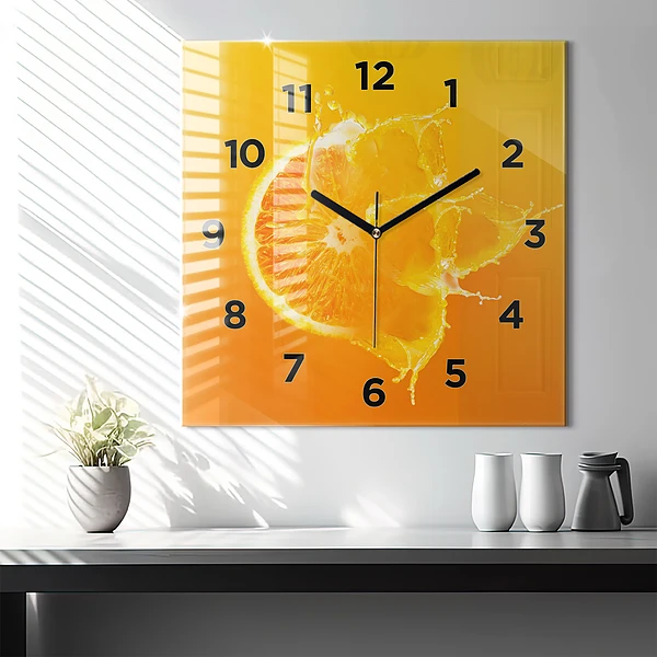 Wanduhr quadratisch Orange