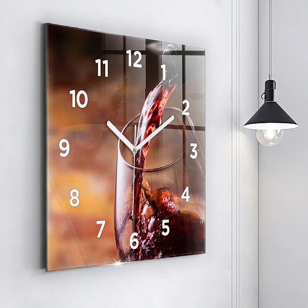 Wanduhr quadratisch mit motiv Weinglas