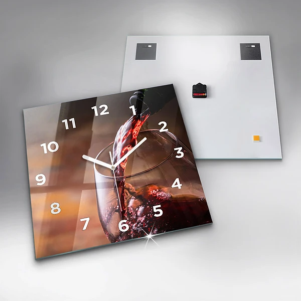 Wanduhr quadratisch mit motiv Weinglas