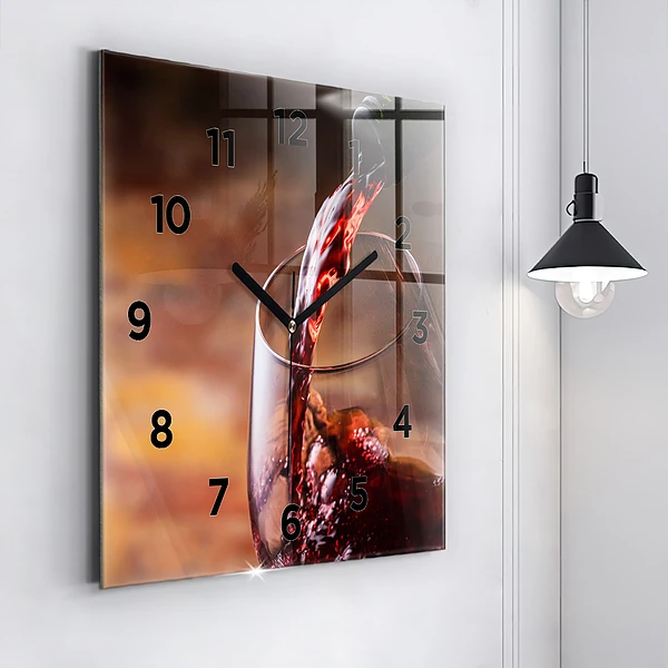 Wanduhr quadratisch mit motiv Weinglas