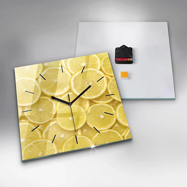 Wanduhr quadratisch mit motiv Zitronenscheiben