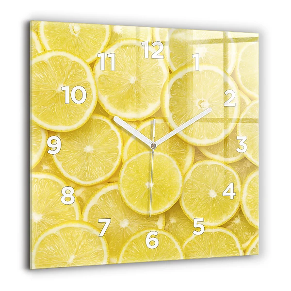 Wanduhr quadratisch mit motiv Zitronenscheiben