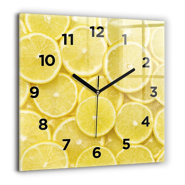 Wanduhr quadratisch mit motiv Zitronenscheiben