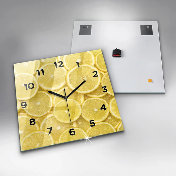 Wanduhr quadratisch mit motiv Zitronenscheiben