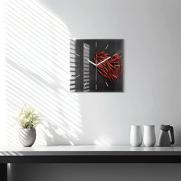 Wanduhr quadratisch mit motiv Herz aus Pfefferminz