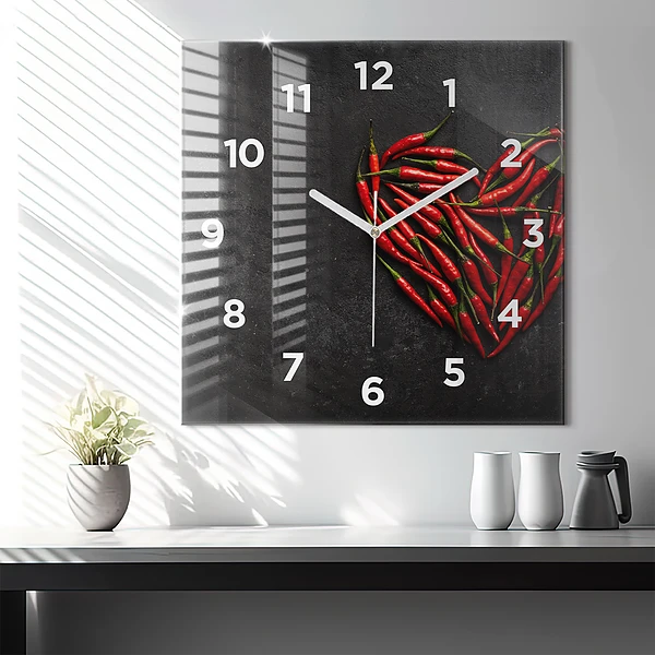 Wanduhr quadratisch mit motiv Herz aus Pfefferminz