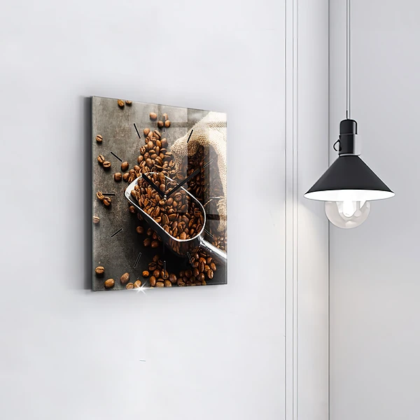 Wanduhr quadratisch mit motiv Sack mit Kaffeebohnen