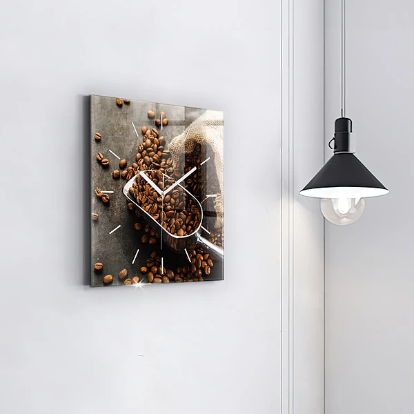 Wanduhr quadratisch mit motiv Sack mit Kaffeebohnen