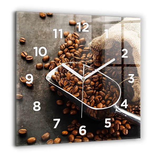 Wanduhr quadratisch mit motiv Sack mit Kaffeebohnen