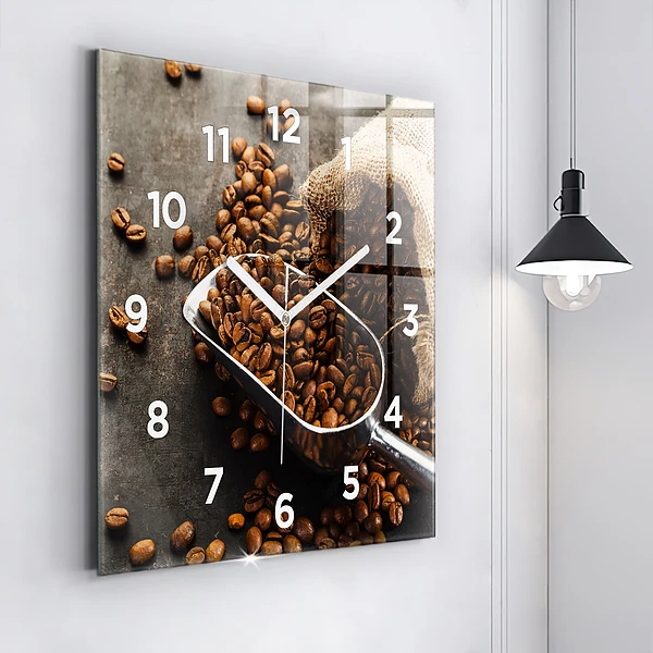 Wanduhr quadratisch mit motiv Sack mit Kaffeebohnen