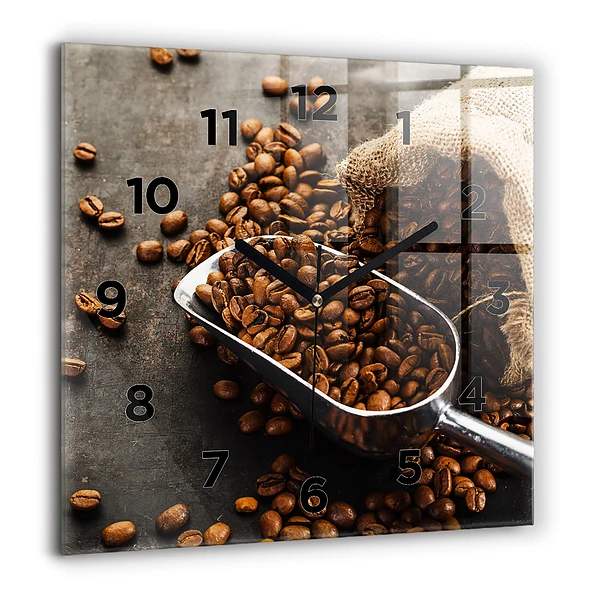 Wanduhr quadratisch mit motiv Sack mit Kaffeebohnen