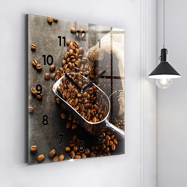 Wanduhr quadratisch mit motiv Sack mit Kaffeebohnen