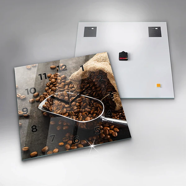 Wanduhr quadratisch mit motiv Sack mit Kaffeebohnen